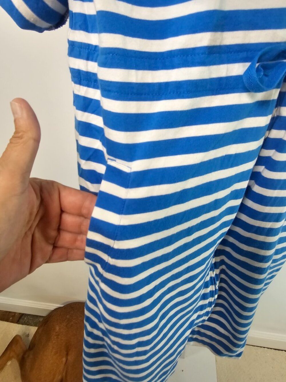 Lands' End Dress Coverup Blue White Stripes Hooded Beach Summer Casual M - Picture 4 of 10